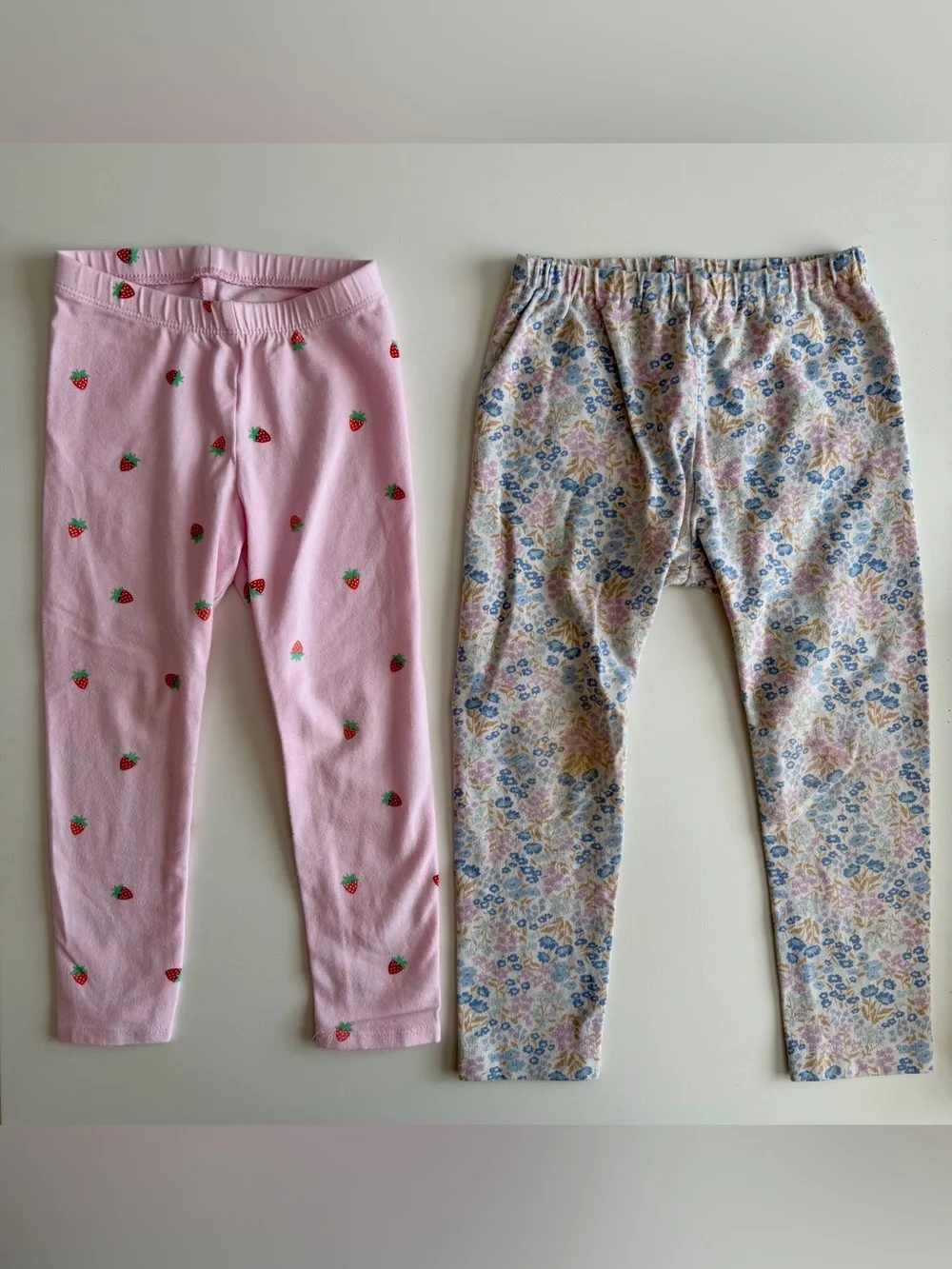3T Leggings Lot 6 Pair-strawberry, flowers, rainbows, denim, green, check